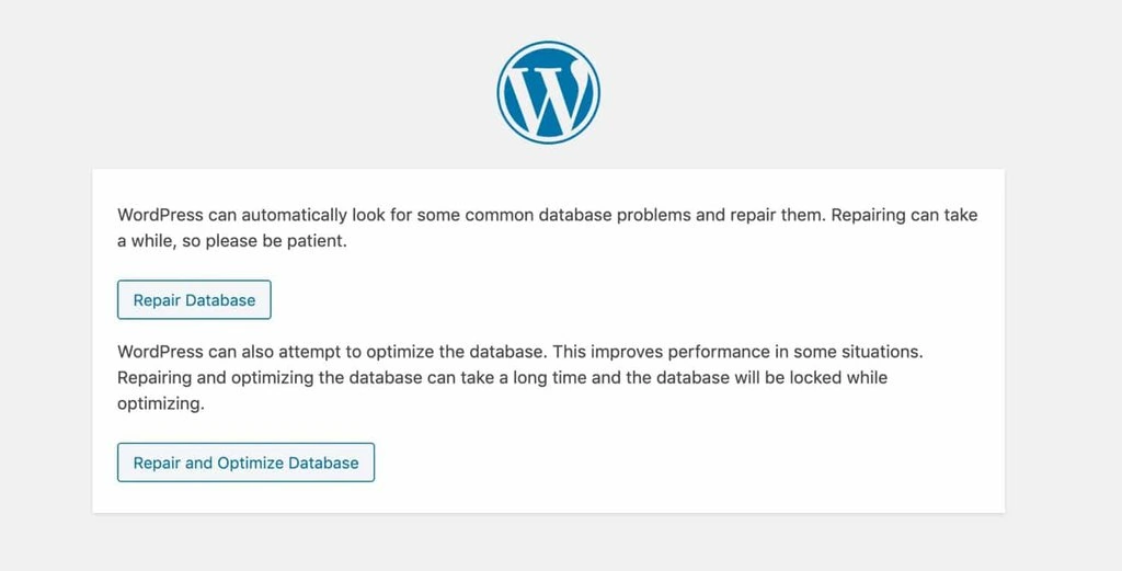 Écran de réparation des bases de données sur WordPress 