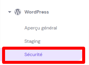 Bouton Sécurité sous la section WordPress