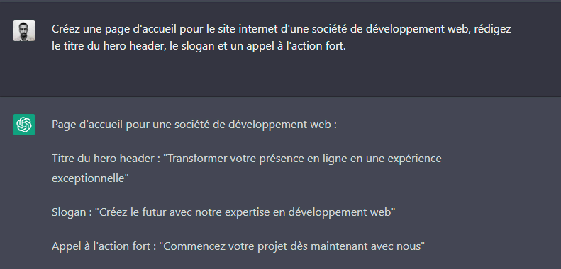 Recommandation d'éléments de page d'accueil de ChatGPT