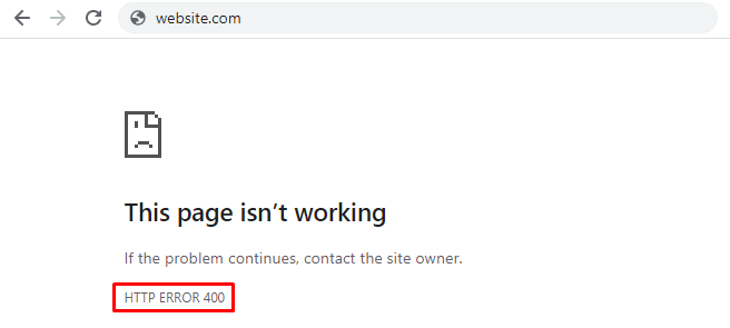 Page d'erreur HTTP 400 sur Google Chrome