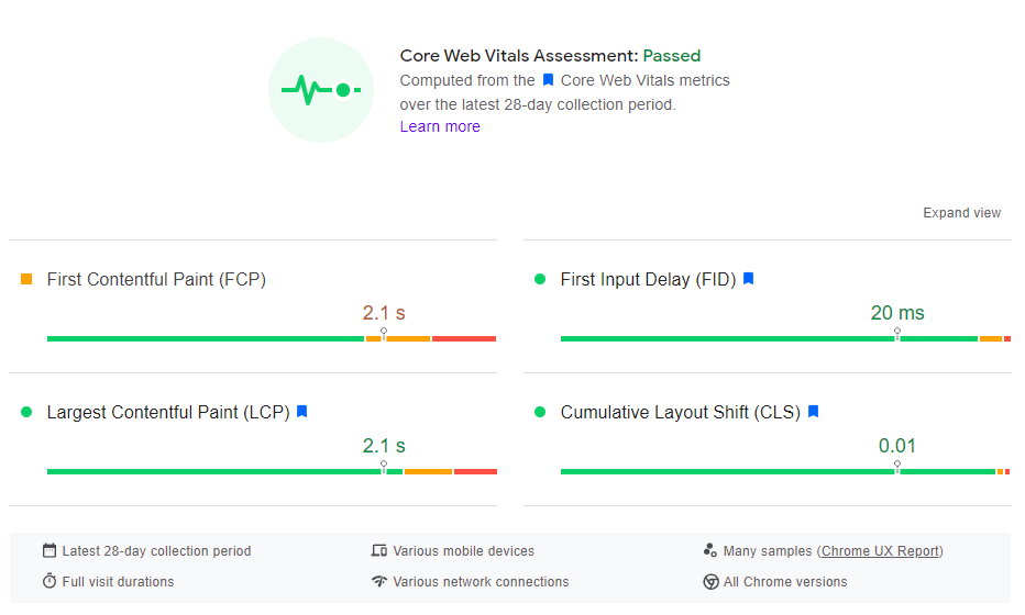 L'évaluation des vitaux web de base de PageSpeed Insight sur les appareils mobiles