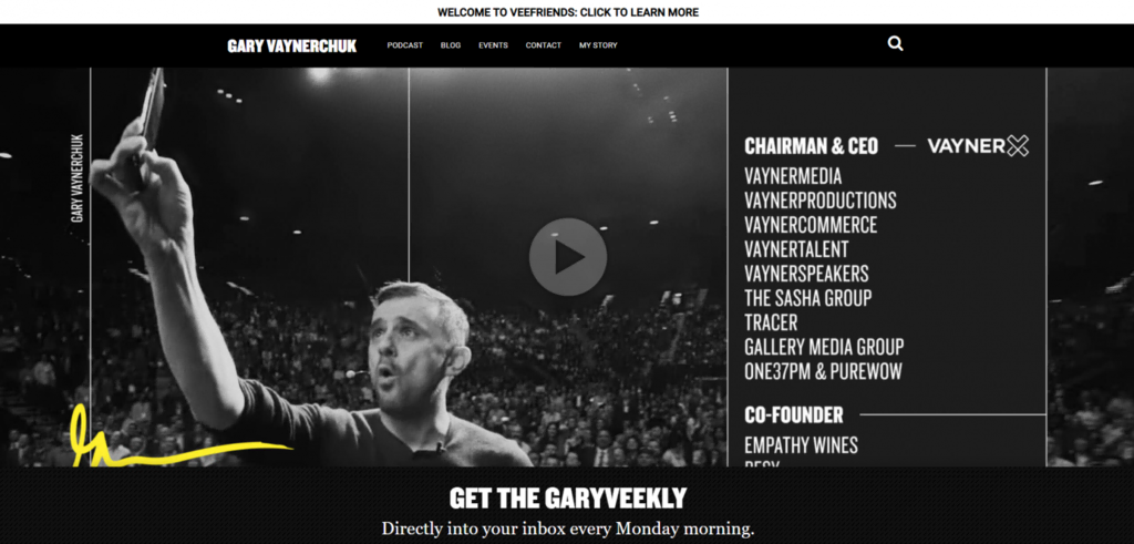 Exemple du site de Gary Vaynerchuk