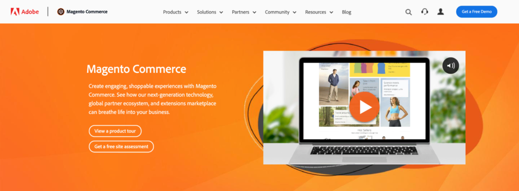 Page d'accueil de la plateforme de commerce électronique Adobe et Magneto