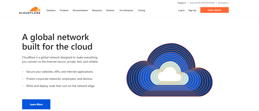 page d'accueil de cloudflare