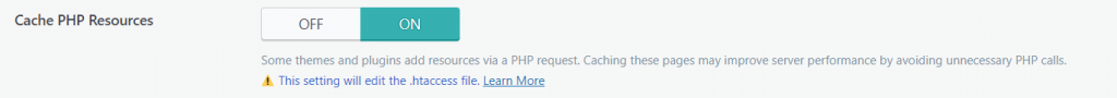 Option permettant d'activer la mise en cache des ressources PHP