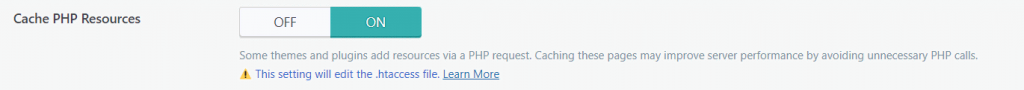Option permettant d'activer la mise en cache des ressources PHP