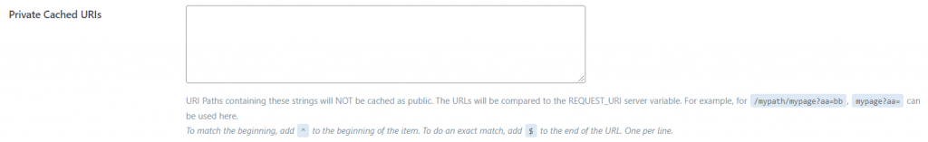 Paramètre permettant de définir les URI qui seront mis en cache de manière privée