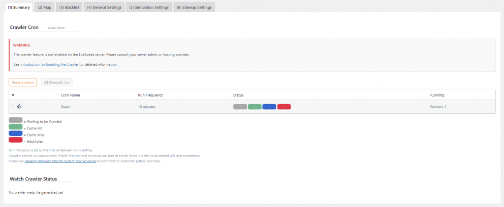 Page de configuration de la tâche cron du crawler de LSCache