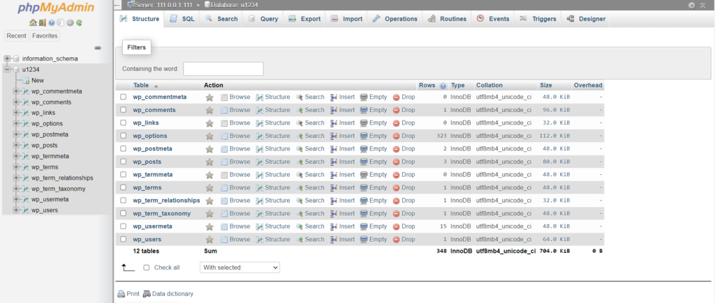 Interface de phpMyAdmin