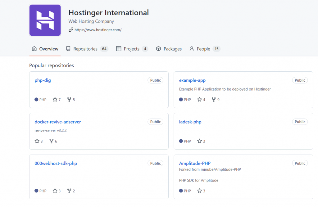 La page GitHub de Hostinger