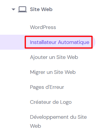 l'installateur automatique de hpanel hostinger