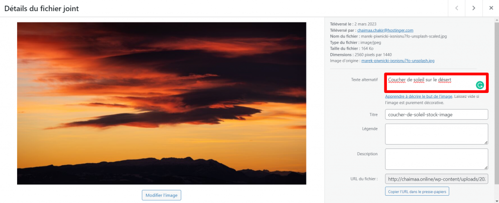 Ajouter un texte alternatif image wordpress
