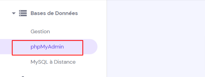 phpMyAdmin sous les bases de données de hPanel