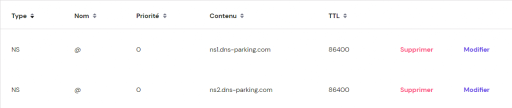 les enregistrements DNS NS