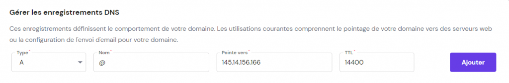 la section Gérer les enregistrements DNS