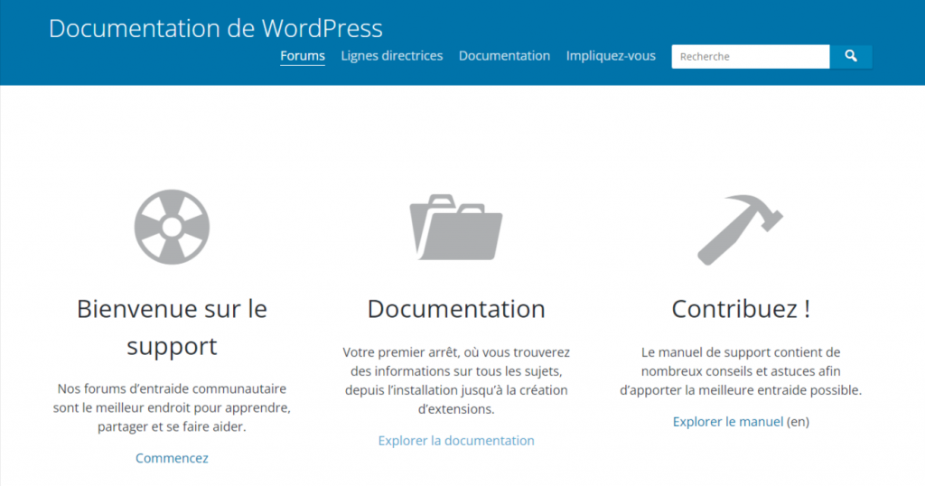 page d'accueil de forum wordpress