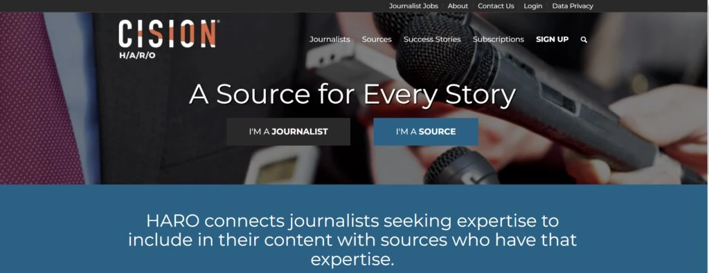 La page d'accueil de HARO, un site web qui met en relation des journalistes avec des sources.