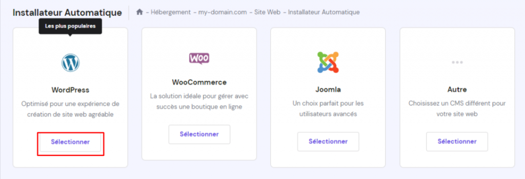 installation de wordpress avec l'auto-installateur de Hostinger