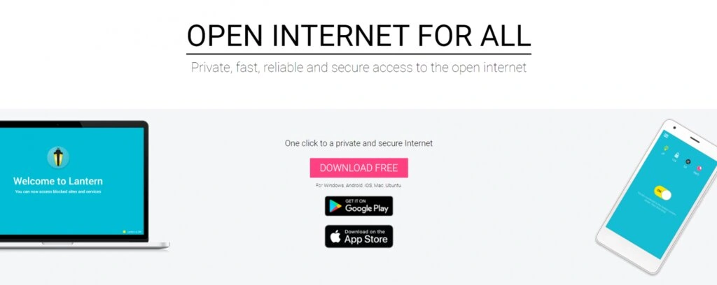Page d'accueil de Lantern Open Internet For All