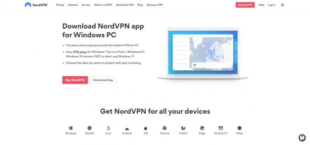 La page de téléchargement de NordVPN 