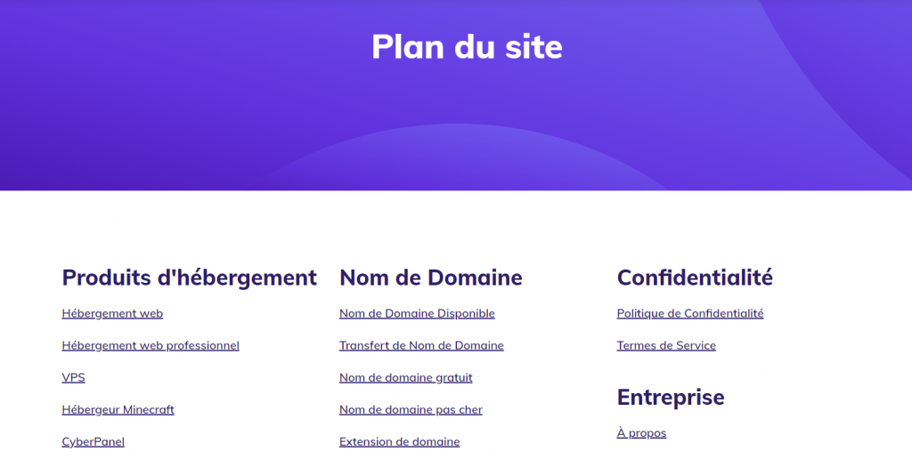 La page HTML du sitemap de Hostinger