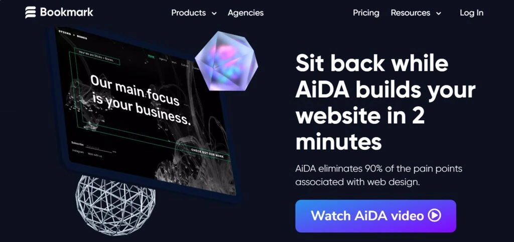 La page d'accueil de Bookmark AiDA
