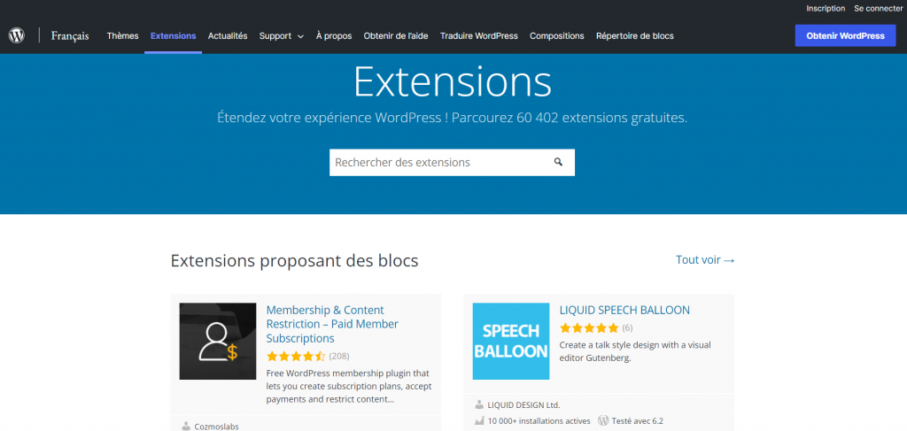 Répertoire des extensions WordPress