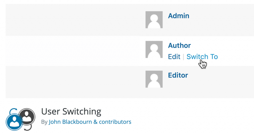 Capture d'écran plugin du multisite wordpress, user switching