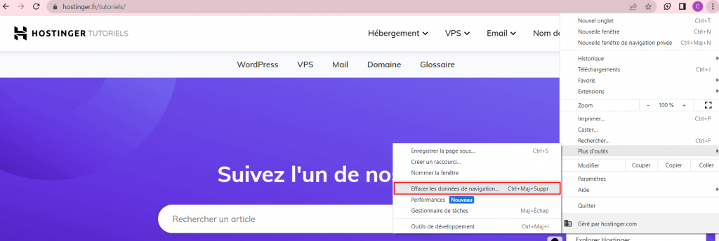 Effacer les données de navigation sur Chrome