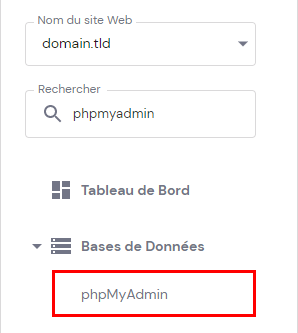 Le bouton phpMyAdmin sur hPanel