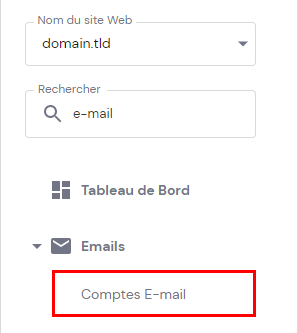 Comptes E-mail sous la section E-mails dans hPanel