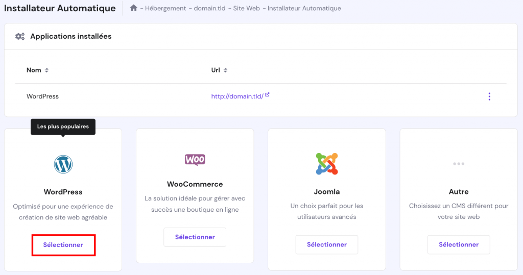 installateur automatique wordpress