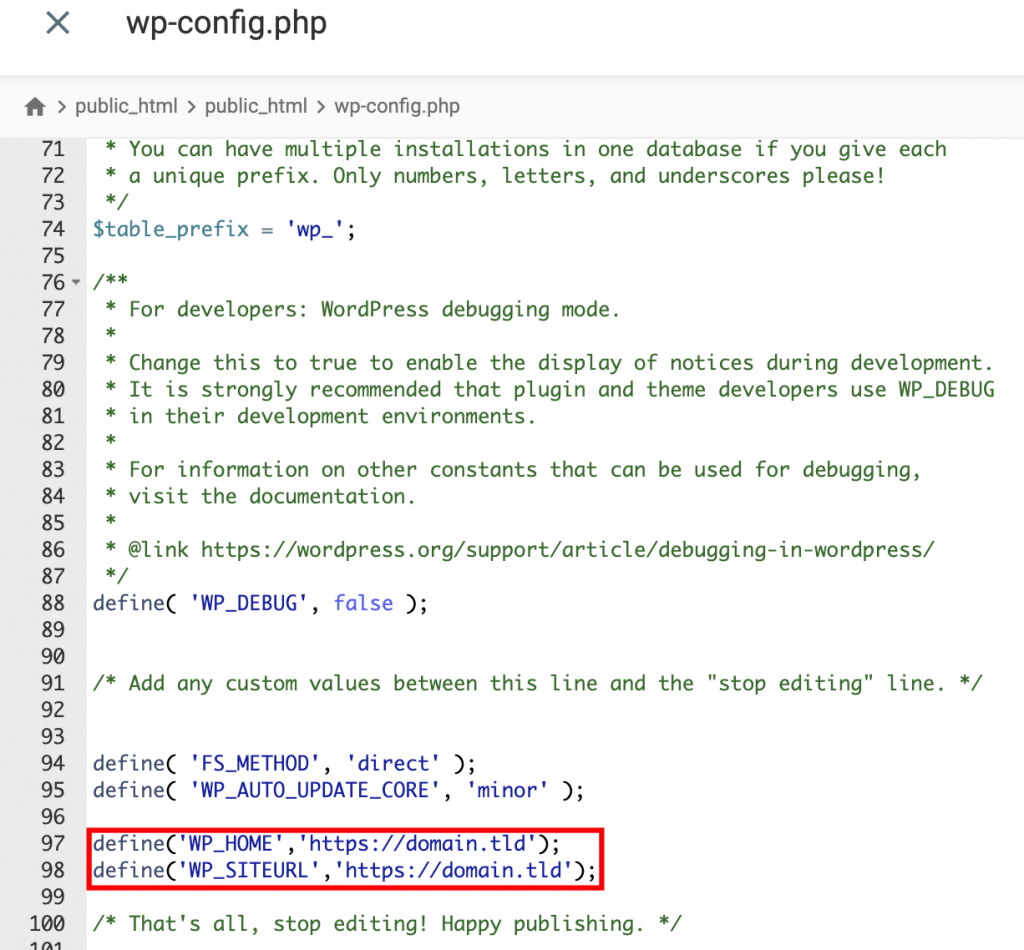 modification du fichier wp-config.php