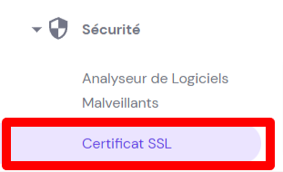 L'onglet certificat SSL sur hPanel