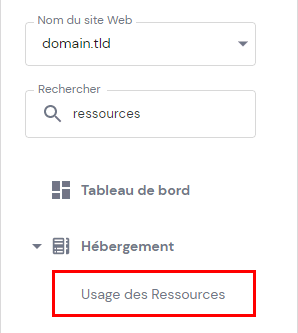 Le bouton Utilisation des ressources dans le hPanel