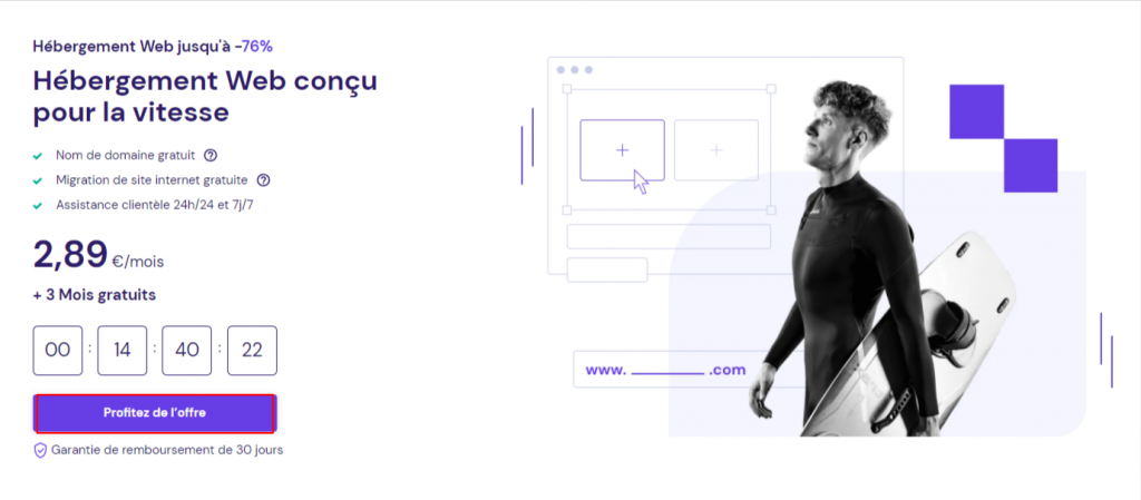CTA sur la homepage d'Hostinger