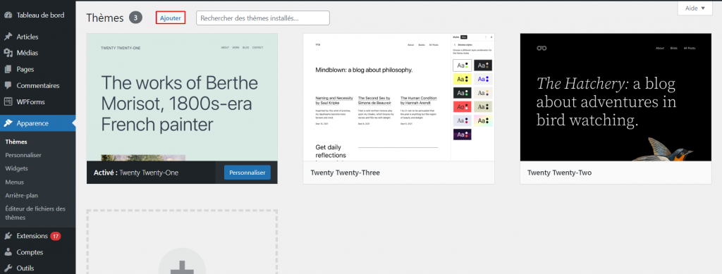Ajouter un nouveau thème dans le tableau de bord d'administration de WordPress