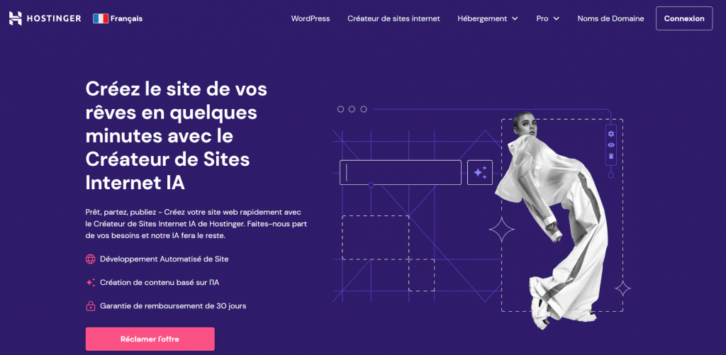 Page du créateur de sites internet IA d'Hostinger