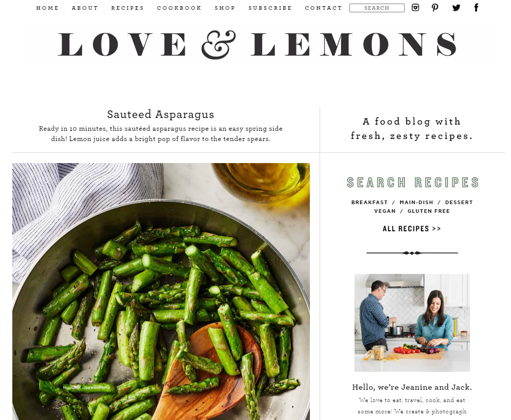 Page d'accueil de Love and Lemons