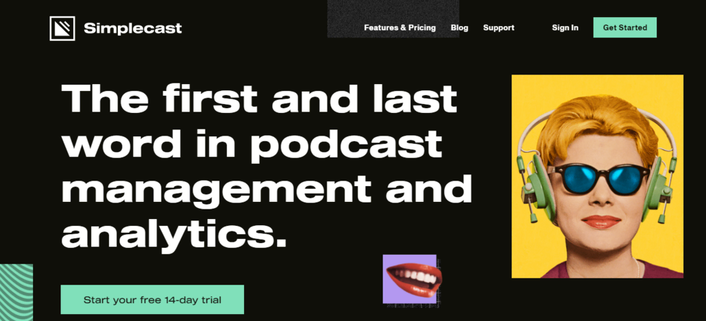La page d'accueil de Simplecast, un hébergeur de podcasts fiable pour les podcasters indépendants et les entreprises.