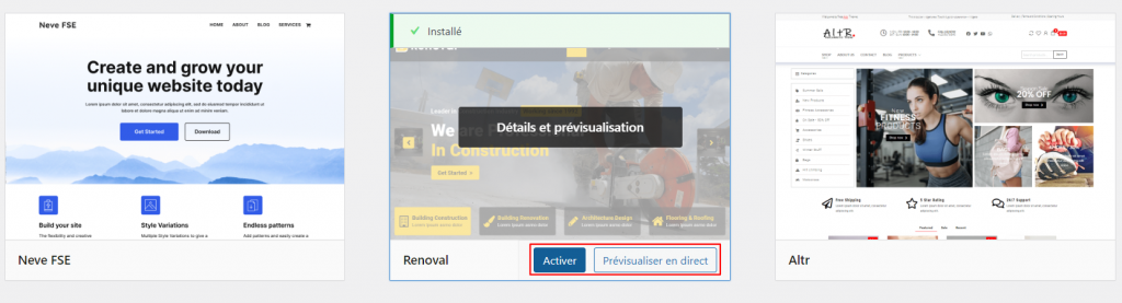 Les boutons Activer et Prévisualiser en direct.