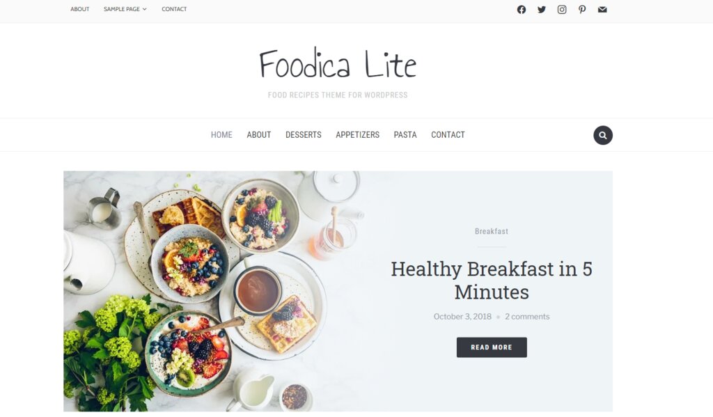 capture d'écran du thème de blog Foodica