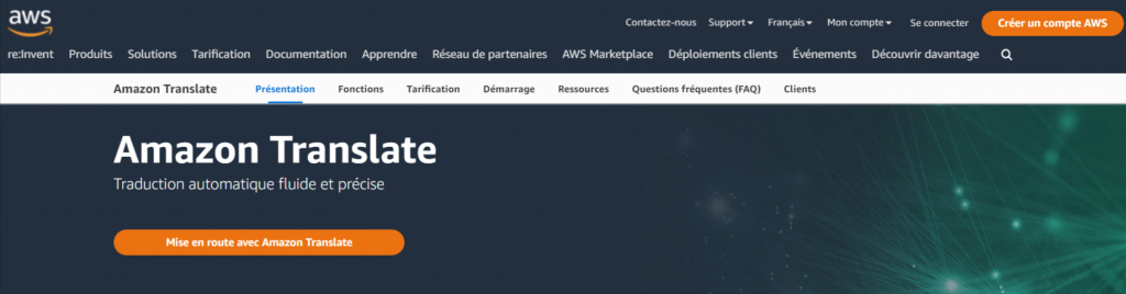 page d'accueil d'amazon translate