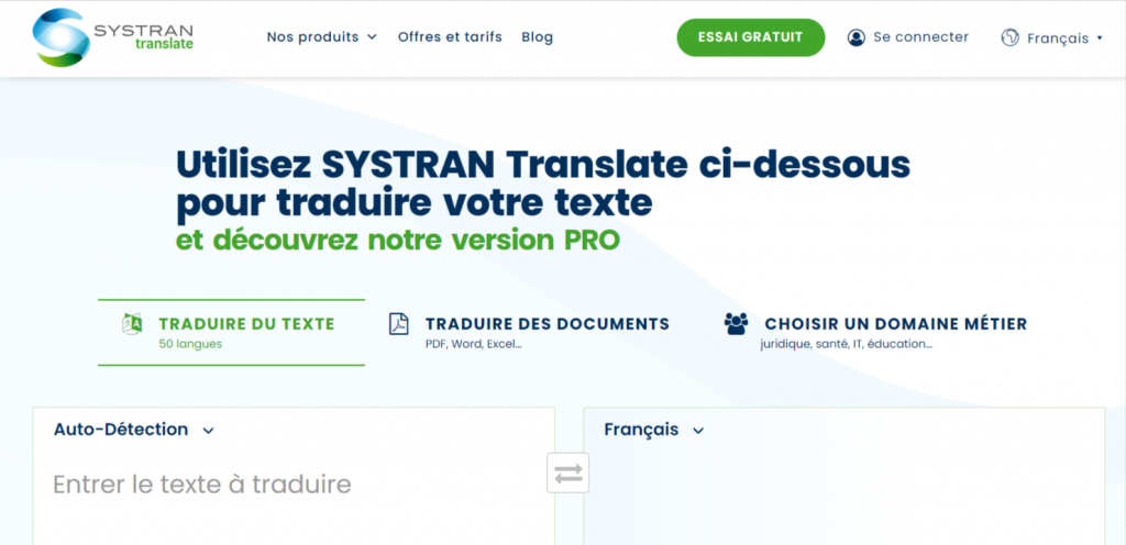 bannière de systran translate