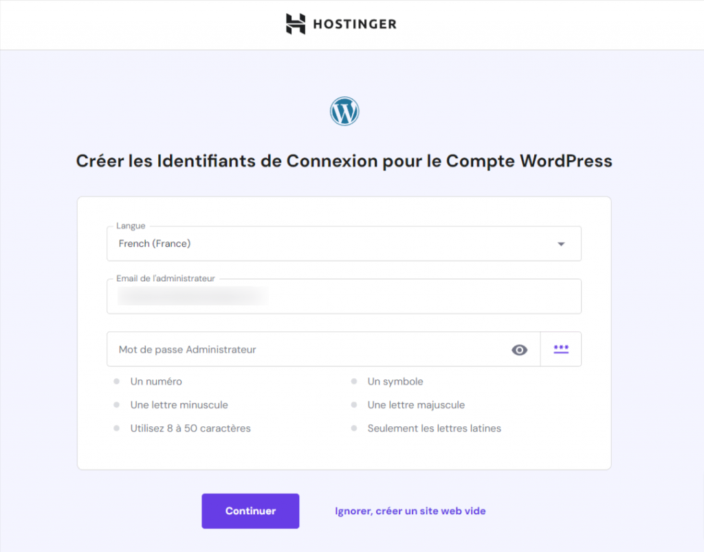 Créer un compte WordPress sur Hostinger