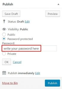 option permettant de créer des messages protégés par un mot de passe