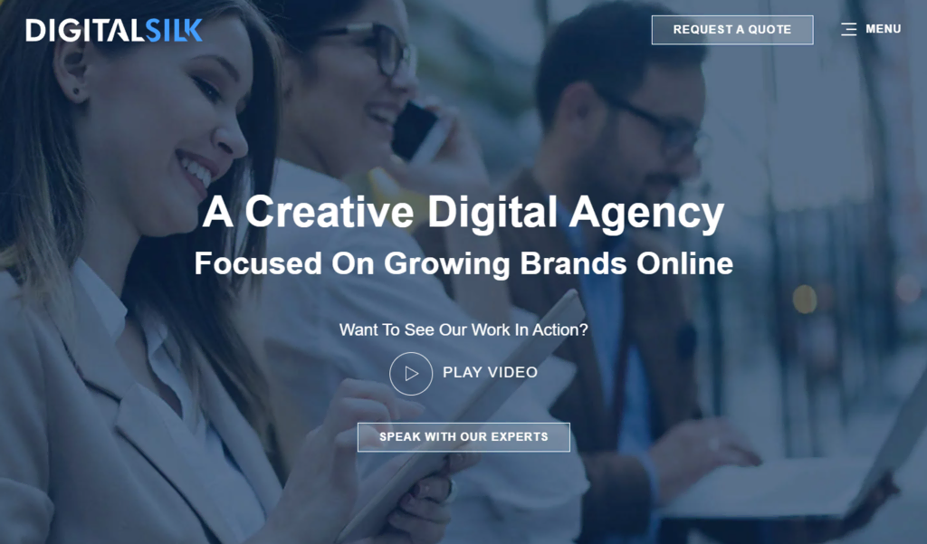 La page d'accueil de Digital Silk, une agence numérique créative à service complet