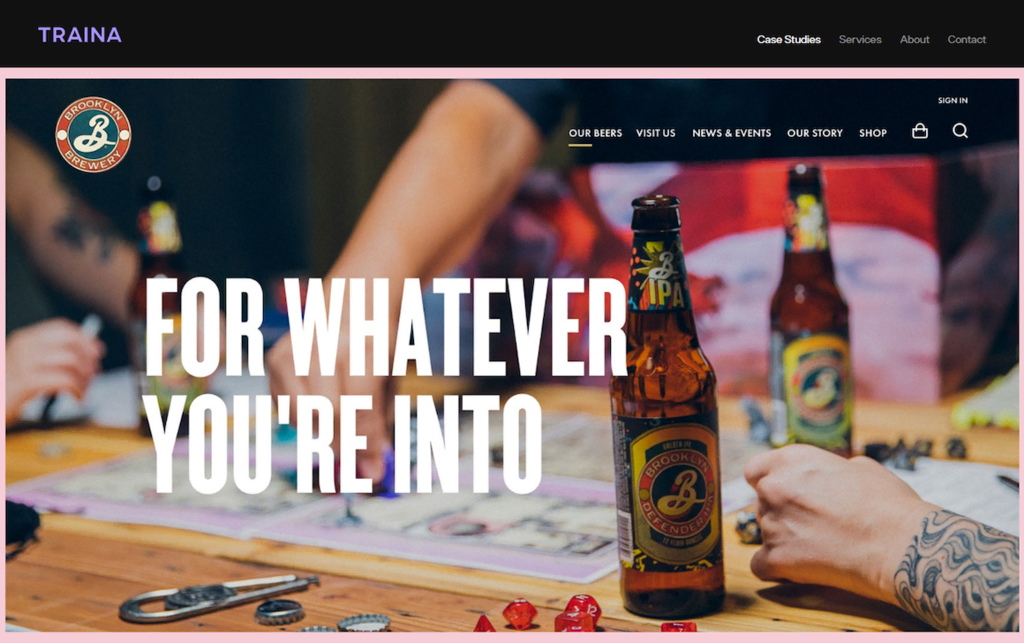 Un aperçu de la page d'accueil de Brooklyn Brewery sur la page portfolio de Traina