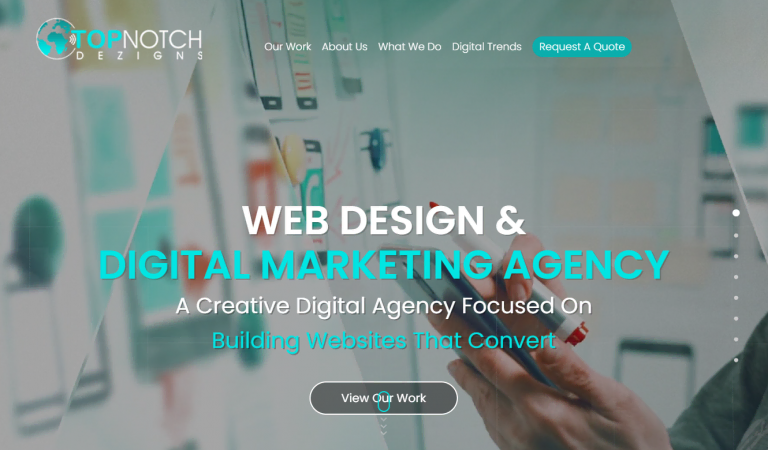 La page d'accueil de Top Notch Dezigns, l'une des meilleures sociétés de conception de sites web primées.