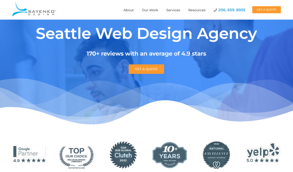 La page d'accueil de Sayenko Design, une société de conception de sites web primée.